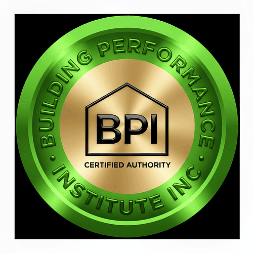 BPI-certified technician conducting blower door test at a Lehigh Valley home to measure air leakage and verify Pennsylvania 2018 IECC code compliance for Project Probono LLC.